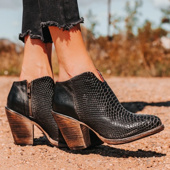 Freebird Black Snakeskin Ankle Boots - Picture 1 of 6